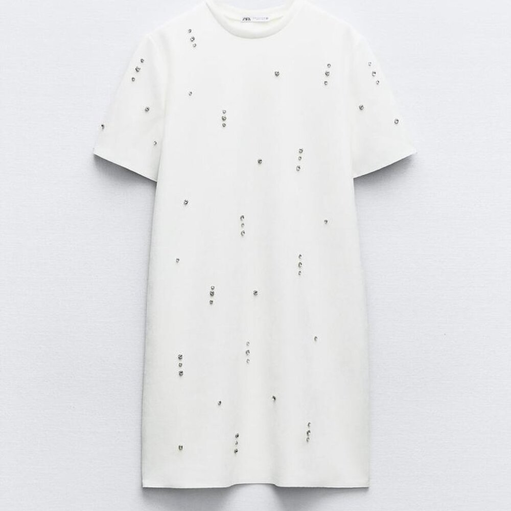 Zara Ivory Faux Suede Jewel Shift Dress | Size M